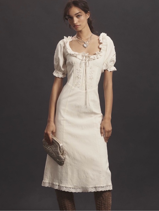 For Love And Lemons Dresses & Skirts - For love and lemons Cream Peasant Midi Dress with Ruffle Neckline